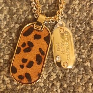 Guess NWT long two toned calf hair dog tag women's necklace